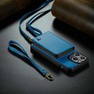 For iPhone 14 JEEHOOD C22 Series Zipper Wallet Phone Case with Long and Short Lanyard(Blue) - 1