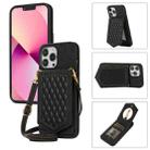 For iPhone 13 Pro Max Rhombic Texture RFID Phone Case with Lanyard & Mirror(Black) - 1