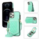 For iPhone 12 Pro Max Rhombic Texture RFID Phone Case with Lanyard & Mirror(Mint Green) - 1