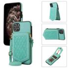 For iPhone 11 Pro Max Rhombic Texture RFID Phone Case with Lanyard & Mirror(Mint Green) - 1