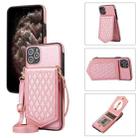 For iPhone 11 Pro Max Rhombic Texture RFID Phone Case with Lanyard & Mirror(Rose Gold) - 1