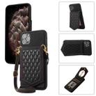 For iPhone 11 Pro Rhombic Texture RFID Phone Case with Lanyard & Mirror(Black) - 1