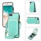 For iPhone SE 2022 / SE 2020 / 8 / 7 Rhombic Texture RFID Phone Case with Lanyard & Mirror(Mint Green) - 1