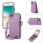 For iPhone SE 2022 / SE 2020 / 8 / 7 Rhombic Texture RFID Phone Case with Lanyard & Mirror(Purple) - 1