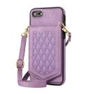 For iPhone SE 2022 / SE 2020 / 8 / 7 Rhombic Texture RFID Phone Case with Lanyard & Mirror(Purple) - 2