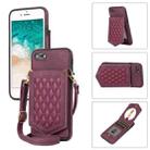 For iPhone SE 2022 / SE 2020 / 8 / 7 Rhombic Texture RFID Phone Case with Lanyard & Mirror(Wine Red) - 1