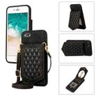 For iPhone SE 2022 / SE 2020 / 8 / 7 Rhombic Texture RFID Phone Case with Lanyard & Mirror(Black) - 1