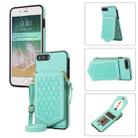 For iPhone 8 Plus / 7 Plus Rhombic Texture RFID Phone Case with Lanyard & Mirror(Mint Green) - 1