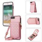 For iPhone 8 Plus / 7 Plus Rhombic Texture RFID Phone Case with Lanyard & Mirror(Rose Gold) - 1