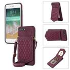 For iPhone 8 Plus / 7 Plus Rhombic Texture RFID Phone Case with Lanyard & Mirror(Wine Red) - 1