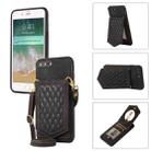 For iPhone 8 Plus / 7 Plus Rhombic Texture RFID Phone Case with Lanyard & Mirror(Black) - 1