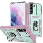 For Samsung Galaxy S22+ 5G Sliding Camera Cover TPU + PC Phone Case(Green+Pink) - 1