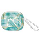 For AirPods 3 Electroplate Marble Pattern Wireless Earphone Protective Case with Hook(Green) - 1