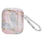 For AirPods 1 / 2 Electroplate Marble Pattern Wireless Earphone Protective Case with Hook(Pink Grey) - 1