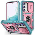 For Samsung Galaxy S23 5G Sliding Camera Cover TPU + PC Phone Case(Pink+Green) - 1