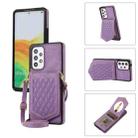 For Samsung Galaxy A53 5G Rhombic Texture RFID Phone Case with Lanyard & Mirror(Purple) - 1