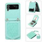 For Samsung Galaxy Z Flip4 5G Rhombic Texture RFID Phone Case with Lanyard & Mirror(Mint Green) - 1