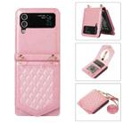 For Samsung Galaxy Z Flip4 5G Rhombic Texture RFID Phone Case with Lanyard & Mirror(Rose Gold) - 1