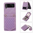 For Samsung Galaxy Z Flip4 5G Rhombic Texture RFID Phone Case with Lanyard & Mirror(Purple) - 1