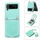 For Samsung Galaxy Z Flip3 5G Rhombic Texture RFID Phone Case with Lanyard & Mirror(Mint Green) - 1