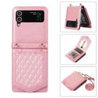 For Samsung Galaxy Z Flip3 5G Rhombic Texture RFID Phone Case with Lanyard & Mirror(Rose Gold) - 1