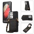 For Samsung Galaxy S21 Ultra 5G Rhombic Texture RFID Phone Case with Lanyard & Mirror(Black) - 1
