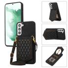 For Samsung Galaxy S22 5G Rhombic Texture RFID Phone Case with Lanyard & Mirror(Black) - 1