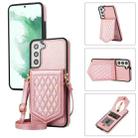 For Samsung Galaxy S21 5G Rhombic Texture RFID Phone Case with Lanyard & Mirror(Rose Gold) - 1