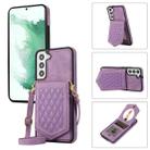 For Samsung Galaxy S21+ 5G Rhombic Texture RFID Phone Case with Lanyard & Mirror(Purple) - 1