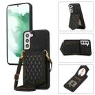 For Samsung Galaxy S21+ 5G Rhombic Texture RFID Phone Case with Lanyard & Mirror(Black) - 1