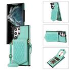 For Samsung Galaxy S22 Ultra 5G Rhombic Texture RFID Phone Case with Lanyard & Mirror(Mint Green) - 1