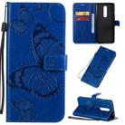 For OnePlus 8 3D Butterflies Embossing Pattern Horizontal Flip Leather Case with Holder & Card Slot & Wallet & Lanyard(Blue) - 1