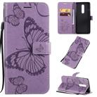 For OnePlus 8 3D Butterflies Embossing Pattern Horizontal Flip Leather Case with Holder & Card Slot & Wallet & Lanyard(Purple) - 1