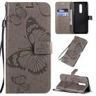 For OnePlus 8 3D Butterflies Embossing Pattern Horizontal Flip Leather Case with Holder & Card Slot & Wallet & Lanyard(Grey) - 1
