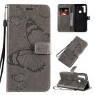 For Motorola Moto G8 3D Butterflies Embossing Pattern Horizontal Flip Leather Case with Holder & Card Slot & Wallet & Lanyard(Grey) - 1