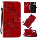 For Motorola Moto G8 3D Butterflies Embossing Pattern Horizontal Flip Leather Case with Holder & Card Slot & Wallet & Lanyard(Red) - 1