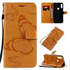 For Motorola Moto E7 3D Butterflies Embossing Pattern Horizontal Flip Leather Case with Holder & Card Slot & Wallet & Lanyard(Yellow) - 1