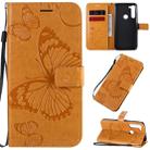 For Motorola Moto G8 Power 3D Butterflies Embossing Pattern Horizontal Flip Leather Case with Holder & Card Slot & Wallet & Lanyard(Yellow) - 1