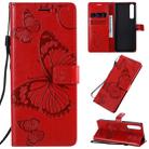 For Sony Xperia 1 II 3D Butterflies Embossing Pattern Horizontal Flip Leather Case with Holder & Card Slot & Wallet & Lanyard(Red) - 1