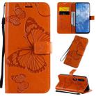 For Xiaomi Mi 10 5G / Mi 10 Pro 5G 3D Butterflies Embossing Pattern Horizontal Flip Leather Case with Holder & Card Slot & Wallet & Lanyard(Orange) - 1