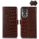 For Honor 80 Crocodile Top Layer Cowhide Leather Phone Case(Brown) - 1