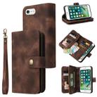 For iPhone 8 Plus / 7 Plus Multifunctional Card Slot Zipper Wallet Leather Phone Case(Brown) - 1