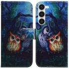 For Samsung Galaxy S23 5G Coloured Drawing Flip Leather Phone Case(Oil Painting Owl) - 1