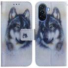 For Huawei nova Y70 Plus Coloured Drawing Flip Leather Phone Case(White Wolf) - 1