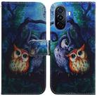 For Huawei nova Y70 Plus Coloured Drawing Flip Leather Phone Case(Oil Painting Owl) - 1