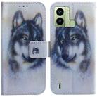 For Tecno Pop 6 Fingerprint Coloured Drawing Flip Leather Phone Case(White Wolf) - 1