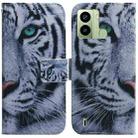 For Tecno Pop 6 Fingerprint Coloured Drawing Flip Leather Phone Case(Tiger) - 1