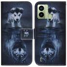 For Tecno Pop 6 Fingerprint Coloured Drawing Flip Leather Phone Case(Wolf and Dog) - 1