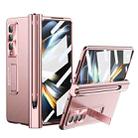 For Samsung Galaxy Z Fold4 Electroplating Corrugated Hinge Folding Phone Case with Pen Slot(Pink) - 1