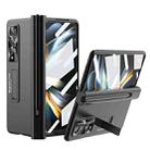 For Samsung Galaxy Z Fold4 Electroplating Corrugated Hinge Folding Phone Case with Pen Slot(Black) - 1